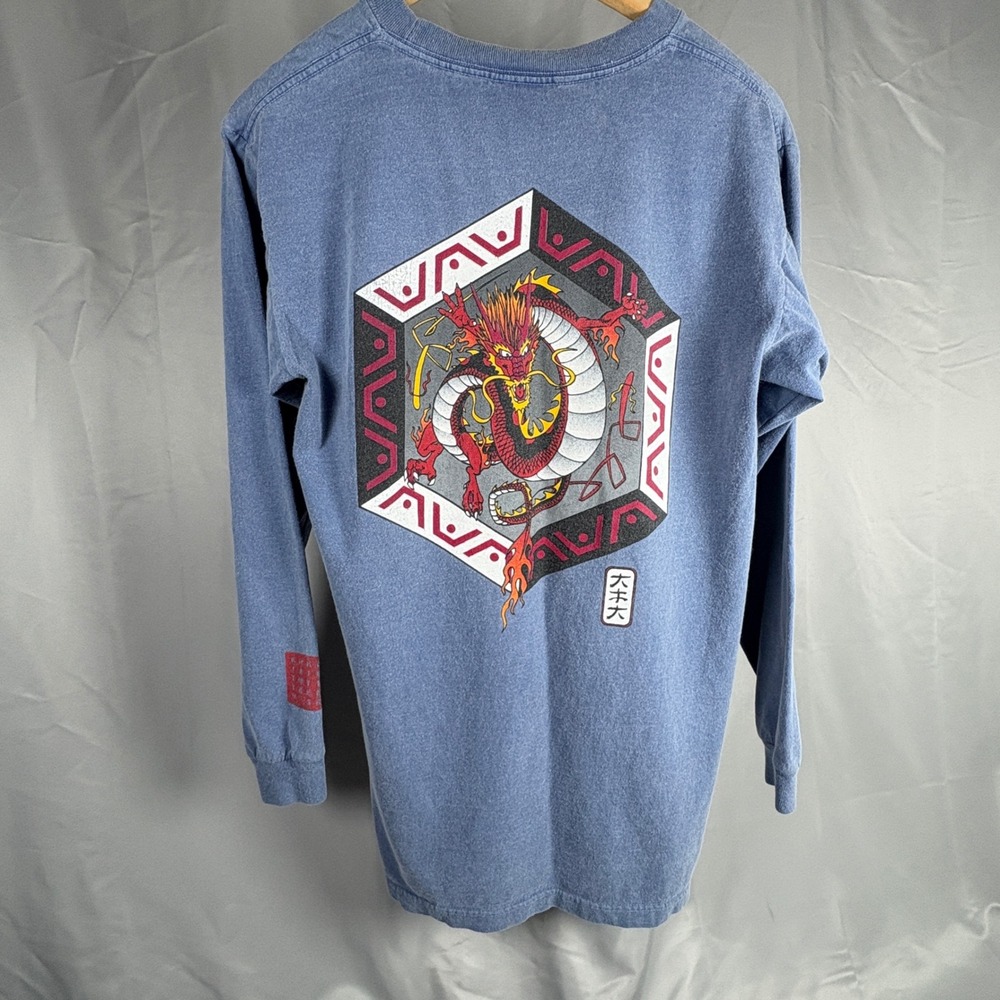 Mens Blue Guardians of Paradise Long Sleeve T-Shirt Small Cyber Tribal Kites‎